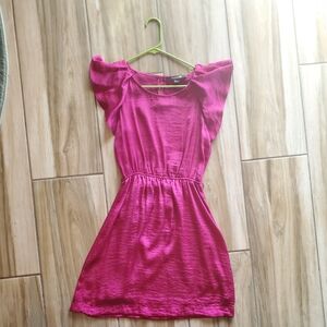 Forever 21 Magenta Fushia Ruched Mini Dress With Flutter Sleeves Size Small